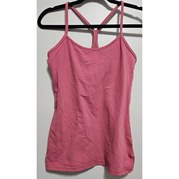 Womens Lululemon Power Y Pink Tank Size 8 M Shelf Bra Yoga Exercise Everyday Top - Picture 1 of 7